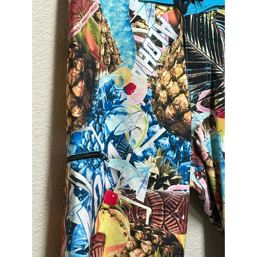 Ronix Tight & Right Mens Board Shorts Size 32 Tropical Tiki Pineapple Print Blue